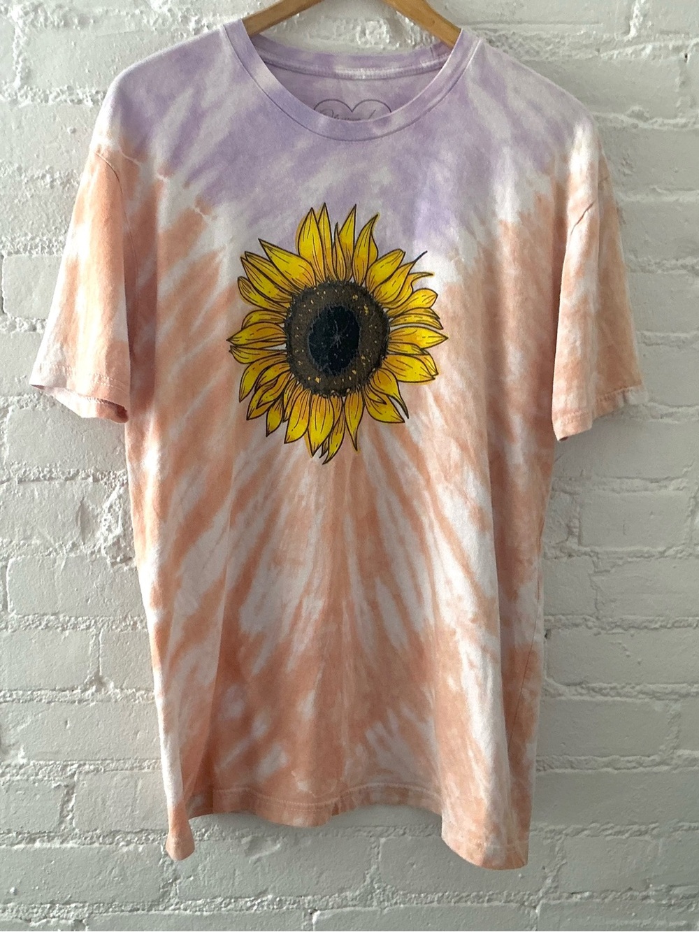 Vintage Graphic Tee Womens Oversized Tie Dye Sunflower Print Top Festival Boho M